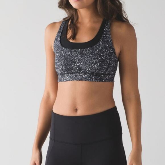Lululemon Mini Splatter White Black Run Stuff Your Bra Long Line Bra 8 - Picture 1 of 11